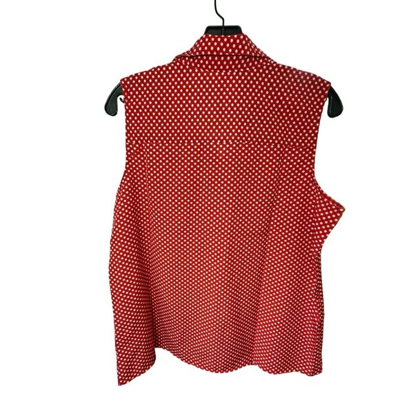 NY Collection Womens Sleeveless‎ Button Down Shirt Red Polka Dot Sz L - Picture 7 of 8